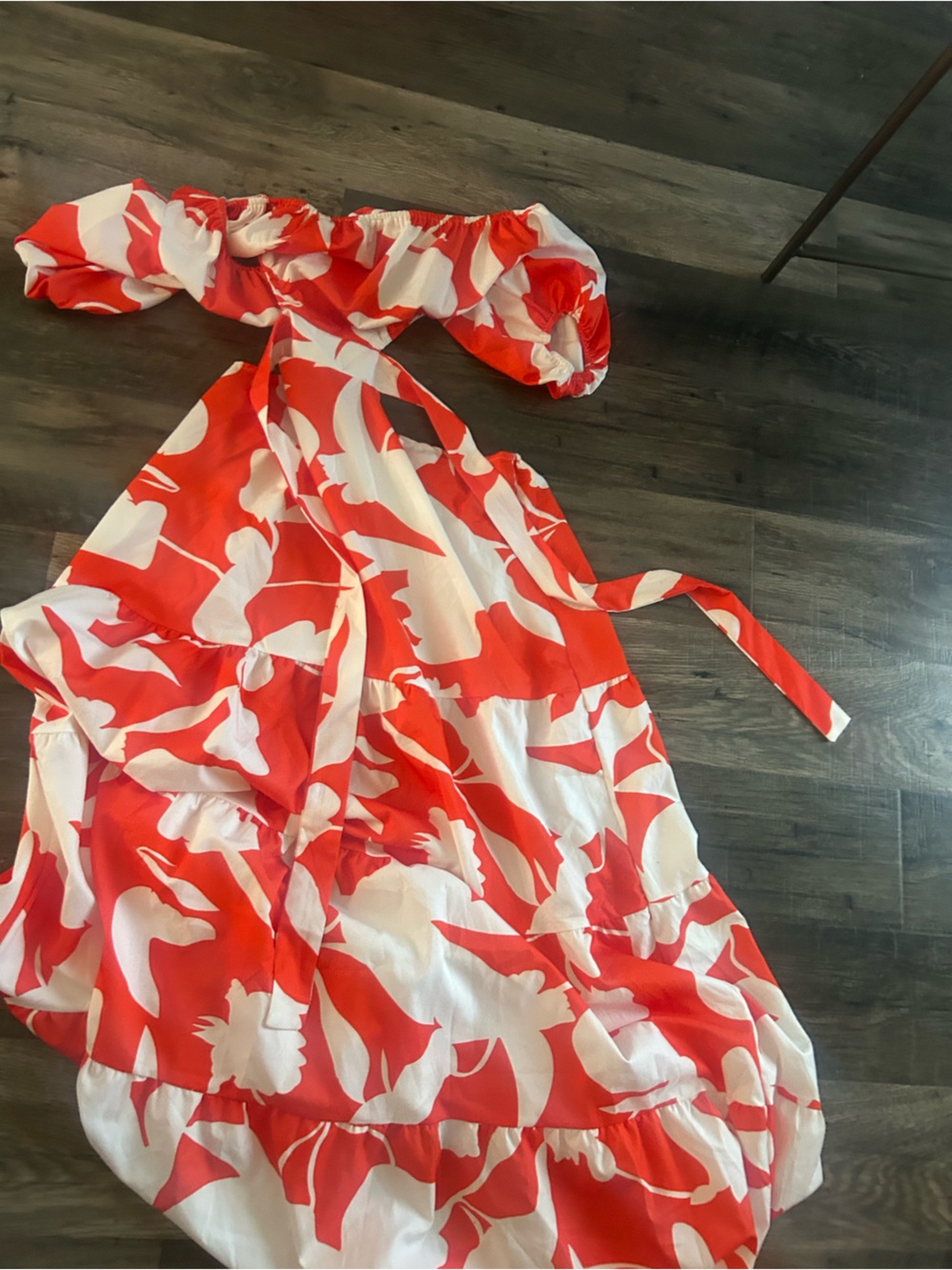 Women’s orange & White Floral print dress off the shoulder
